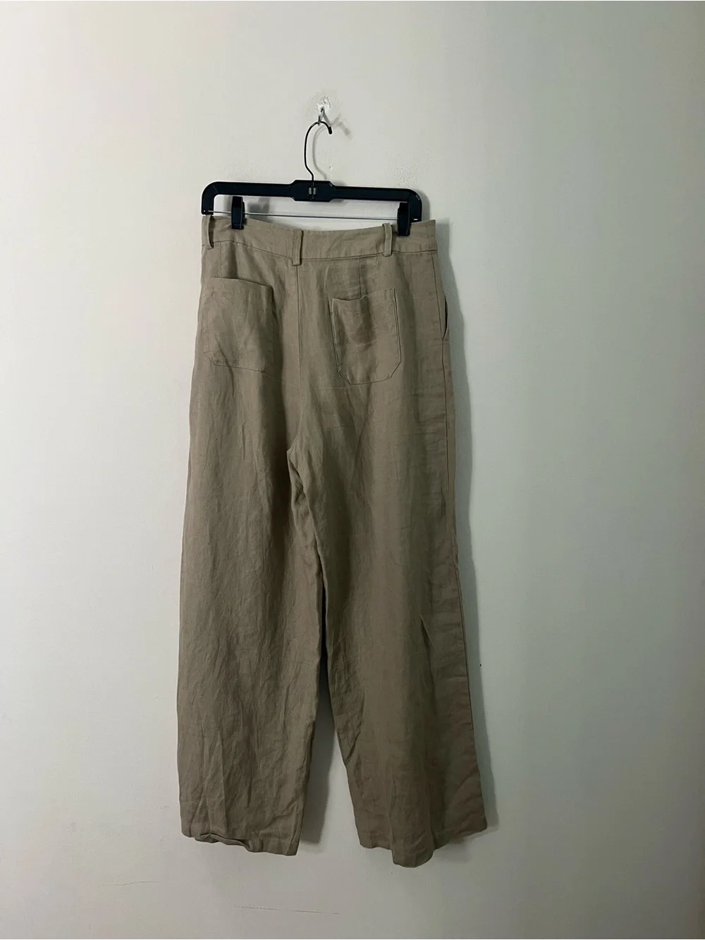 Zara Wide-Leg Khaki Linen-Blend Pants